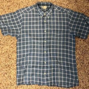 Foliage Mens Casual Shirt Short-sleeve Medium Linen-Blend Blue Plaid